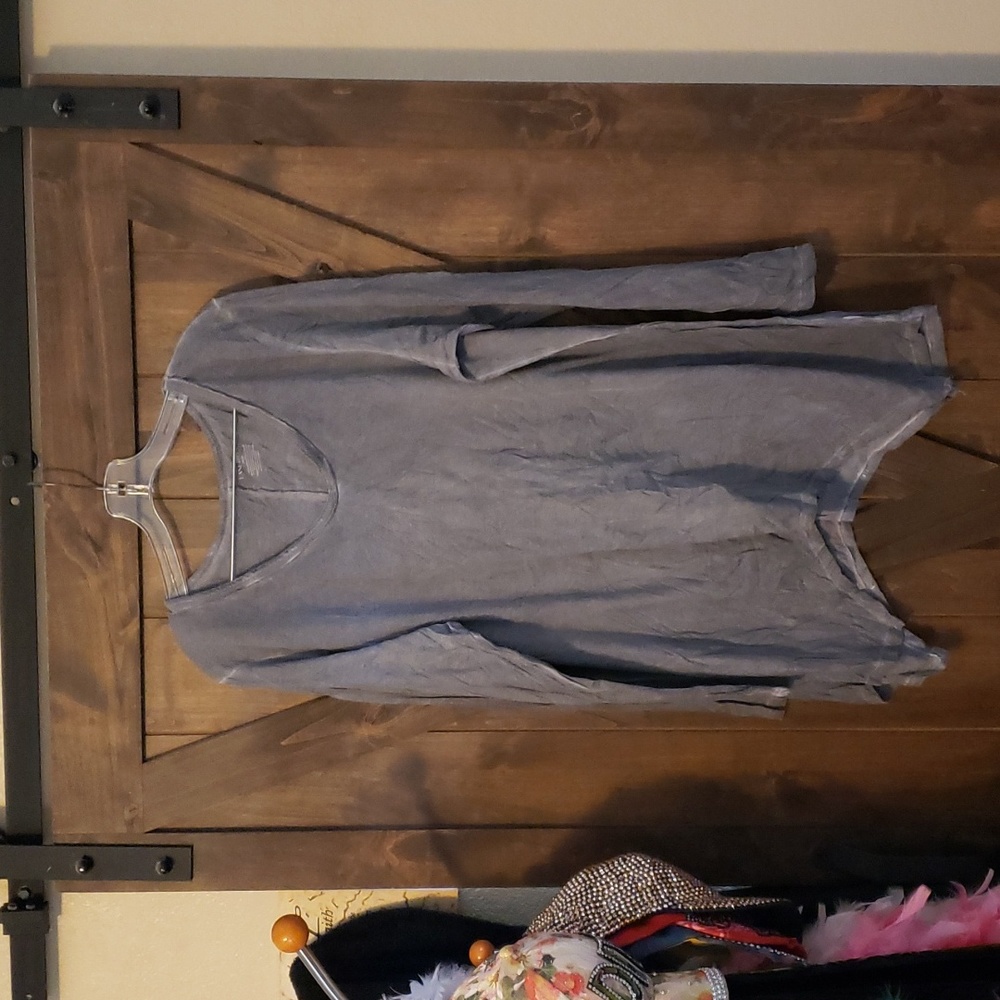Distressed gray, long-sleeved t-shirt